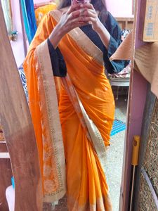 partywear soft orange saree
