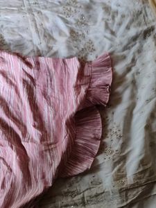 Pink Striped Ruffle Trim Top