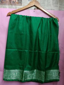 Emerald Green Silk Blend Fabric with Silver Border