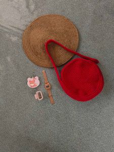 Korean Cutie 🥰 Red Crochet Round Bag ♥️