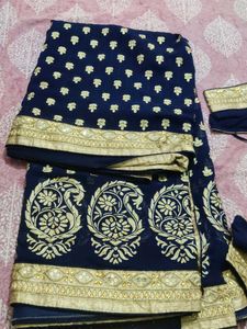 Navy Blue & Gold Saree