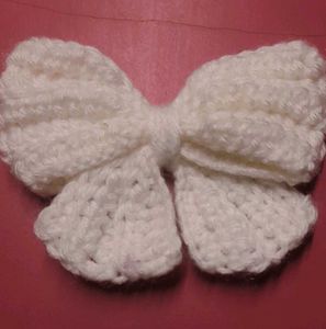 Crocheted Bow - Cream White And Black.