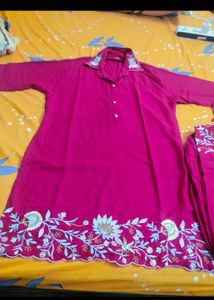 Red Embroidered Kurta