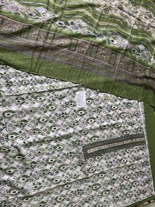 Pakistani Printed Green &amp; White Geometric Print Fa