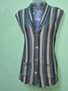 Striped Sleeveless Cardigan