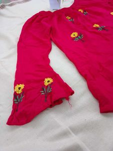 Pink Embroidered Bell Sleeve Top