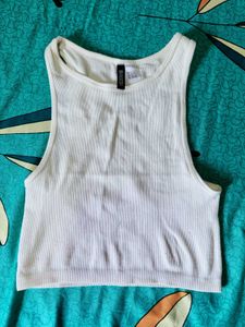 H&M White Ribbed Cropped Tank