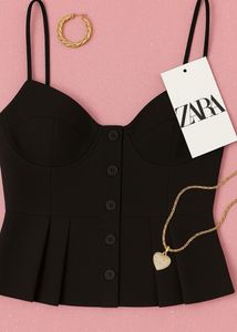 ZARA 🖤Black Button-Front Bustier Top