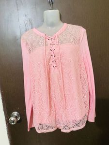Pink Lace-Up Long Sleeve Top