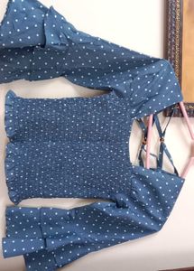 Polka Dot Smocked Crop Top