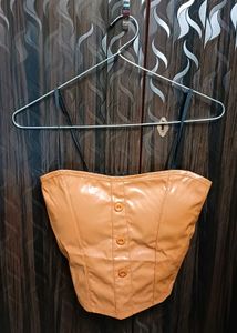 Tan Faux Leather Looking Corset Top
