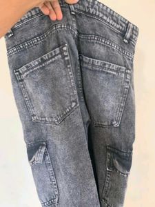 Gray Denim Cargo Pants