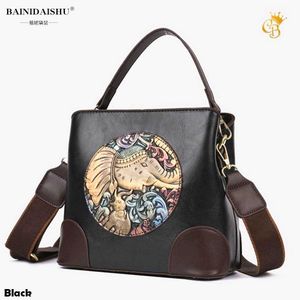 Embroidered Leather Handbag