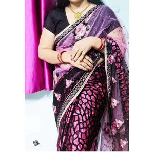 A Beautiful Pink Black Combination Floral Saree