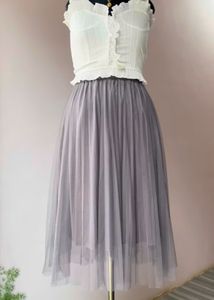 Grey Tulle Midi Skirt