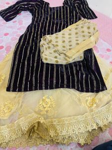 Elegant Purple Velvet Sharara Suit