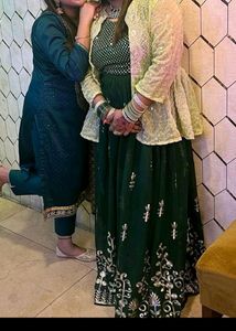 Green Lahenga Sequence Blouse And Shrug