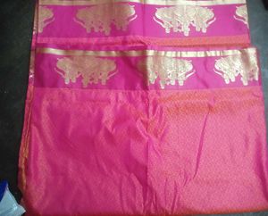 Pink Saree with Elephant Motif