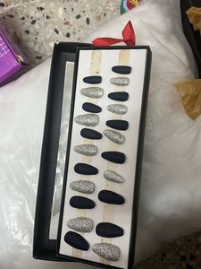 Navy blue and glitter stick on Nail set