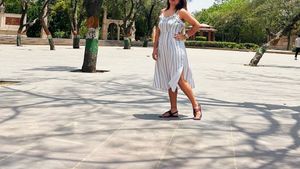 white Striped midi dress