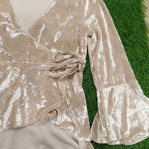 Velvet Wrap Top with Bell Sleeves
