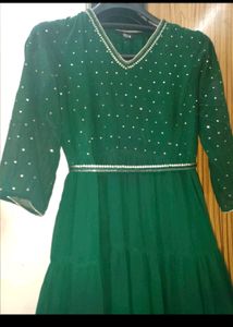 INDYA GREEN POLKA FOIL TIERED MAXI TUNIC