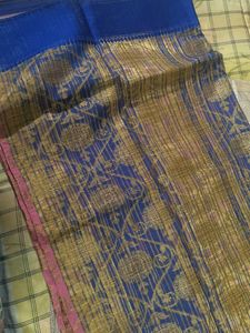Pink Saree With Blue Zari Pallu