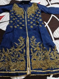 Embroidered Blue & Gold Kurti