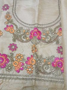 Elegant Unstitched Golden Blouse &amp; Orange Saree