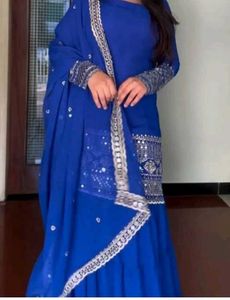 Royal Blue Kurti Sharara With Dupatta.