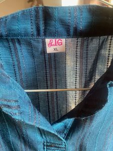 Blue Striped Mandarin Collar Top