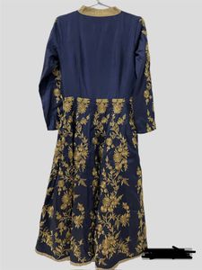 Hand Thread Embroidery Band Neck Flare Gown