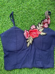 Navy Blue Padded Crop Top