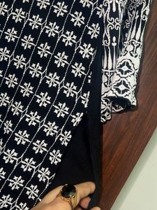 Embroidered Sequined Black &amp; White Kurta