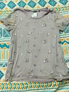 Women Floral Lavender Colour Cotton Top