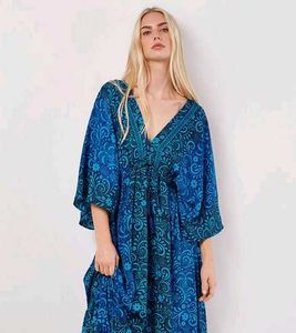 Blue Pattern kimono maxi midi Dress