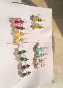 Oxidised Earrings Multicolour Stone Pack Of 6