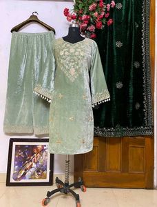 Elegant Kurta&amp; Dupatta green N Lavender Color Avl