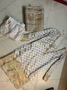 Elegant White &amp; Gold Suit Unused