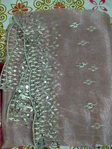 Pink Suit Set With Organza Dupatta