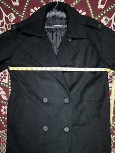 Black Wool Blend Double Breasted Coat