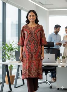 ✨Red Paisley Straight Kurti!Thrift Find🧡