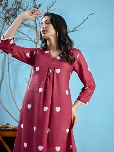 Maroon Heart Print Coord Set