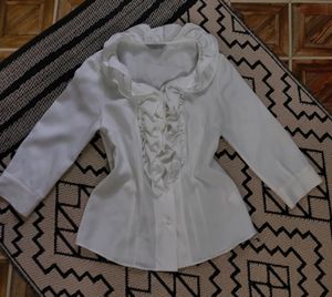 White Elegant Ruffle Shirt