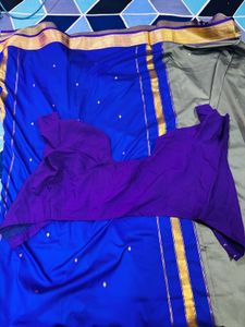 Royal Blue &amp; Olive Green Saree with Gold Detail