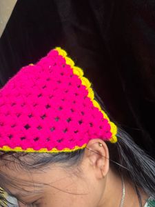 Handmade Crochet Cat Ear Hair Bandana Pink Yellow