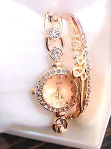 Gold Rhinestone Bangle Watch