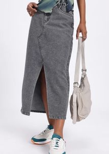 Gray Denim Slit Skirt