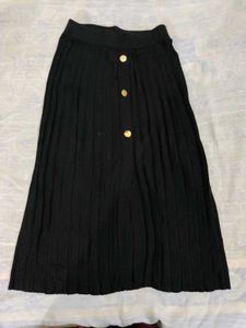 Black Button-Front Midi Skirt