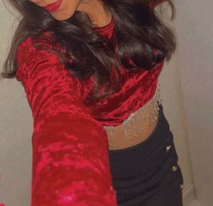 Party Wear Red Velvet With rhinestone top